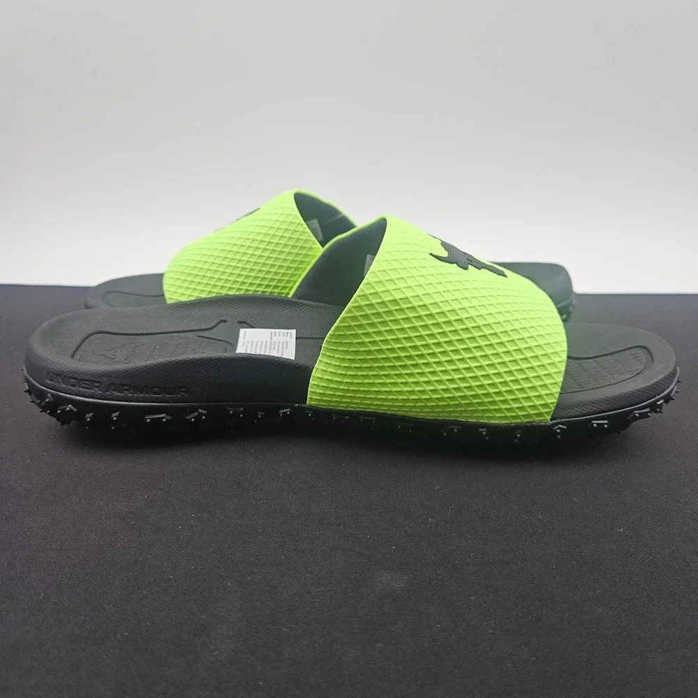 Under‎ Armour Project Rock SL 2.0 Mens Sz 13 Lime Green Black Slides 3025237-302
